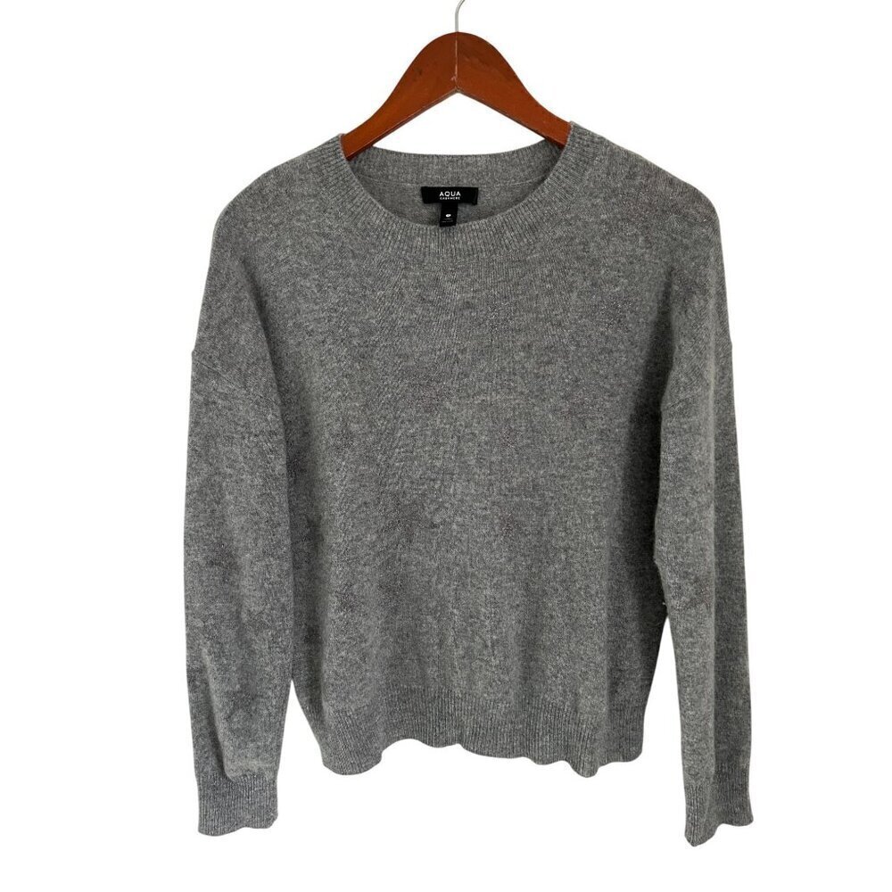 AQUA Cashmere Crewneck Gold Start Sweater Gray Gold Sparkles Size Small